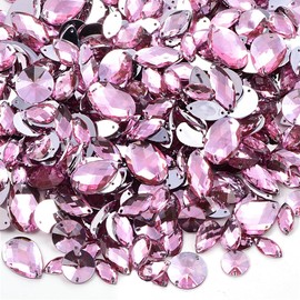 BLINGINBOX 300 Stück/Packung Mischformen Kristallacryl Nähen auf Strass Mehrfarbige Mischgrößen Nähen Strass Acryl Stass (It.Pink)