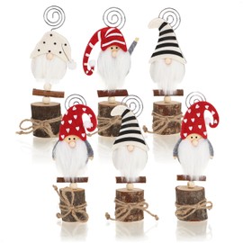 com-four® 6 x Card Holders Gnome - Christmas Table and Greeting Card Holders Made of Wood - Clips for Menu Cards, Name Tags, Place Cards and Photos - Table Decoration (6 Pieces - Gnome - Mix 01)