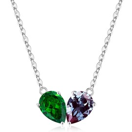 Iefil May & June Birtnstone Necklaces - Emerald Necklace, Alexandrite Necklace, Pear Birthstone Necklace for Women, Jewelry for Women, Sterling Silver Necklace, Women Gifts Ideas