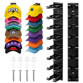 ACQTULOU 2 Pack Hat Organizer for Baseball Caps, Hat Rack for Wall with Strong Adhesive, Hold Up to 20 Hats, Hat Rack for Door Closet, Multi-Tier Hat Organizer, Two Mounting Options (Black-A)