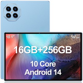 testlili Tablet 10.1 inch Android 14 Tablets, 16GB RAM 256GB ROM,16MP+32MP Camera,10 Core Tablet PC, 2560 * 1600 HD Touch Screen,Smart-K Dual Speakers, 10000mAh, GPS, WiFi (Blue)