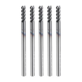 HARFINGTON 5pcs Carbide Square Nose End Mill Bit 3/32" Cut Dia 4 Flutes TiAlN Coated Milling Cutter for Hardened Steel Metal (3/32" Shank 3/8" Cut Length 1-1/2" Long 45 Degree HRC49-51)