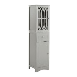 Merax Tall Bathroom Cabinet with Drawer and Doors, Freestanding Cupboard Storage Linen Tower for Home, Kitchen or Living Room, Adjustable Shelf