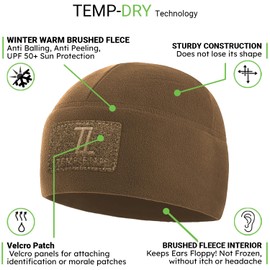 Temple Tape Tactical Beanie Hat - Front & Back Patch Panel - Multi Season Military Hats for Men - Mens Patch Army Beanies, [2pk] 1-black & 1-coyote Brown, X-Large
