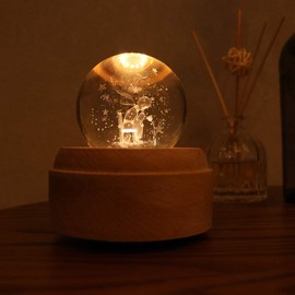 Projection LED Light-3D Crystal Ball Music Box Luminous Rotating Musical Box-Wood Base Best Gift for Birthday Christmas (Dandelion)