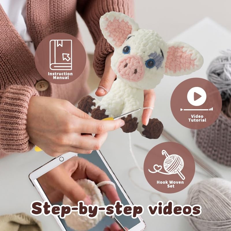 Hylvix Crochet kit for Beginners Adults, Grey Spotted Dolphin Crochet