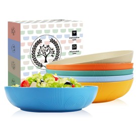 Homienly Salad Bowls 10 inch Serving Bowls 65 oz Large Bowls Wheat Straw Plates Bowls Set of 6 Wide and Shallow Bowls for Kitchen Microwave & Dishwasher Safe-Multi Color