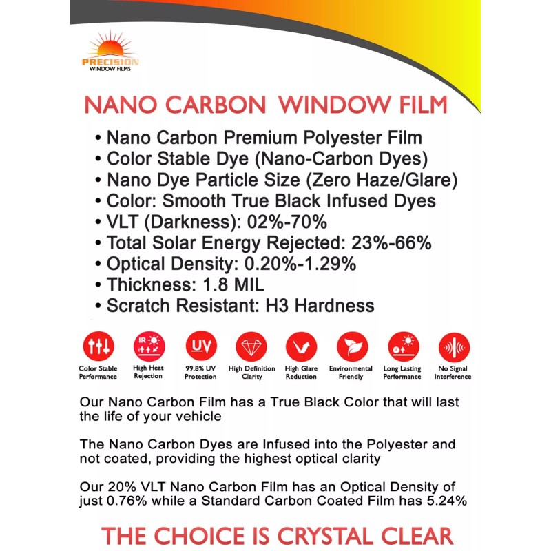 Precision Window Films Nano Carbon Window Film Any Tint Shade