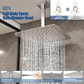 Iriber Ceiling Mounted Shower Faucet Set 8in Rainfall Head Combo Kit with Mixer Valve