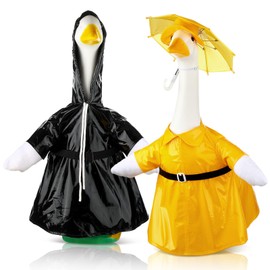 Frienda 2 Set Raincoat Porch Goose Outfit Clothes for 23" High Cement or Plastic Goose, Raincoat and Umbrella Yard Cement Geese Duck Clothes Costume for Christmas Outdoor Garden Patio Decor
