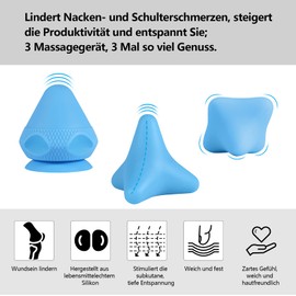 RYMALL Trigger Point Massager 3 Pieces, Pain-Free Pusher Set with Suction Cup & Bag for Muscle Pain and Tension, Osteopressure Squeezer Massager for Self-Massage (Blue)