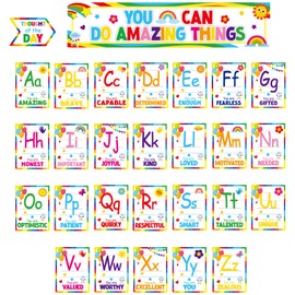 gisgfim Colorful Alphabet Affirmations Bulletin Board Set Positive Alphabet Cutouts Motivational Inspirational Poster ABC Charts Letters Poster for Classroom Home Wall Decor Back to School Supplies