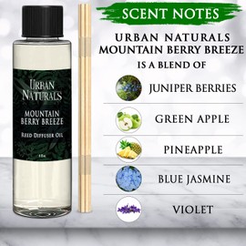 Urban Naturals Mountain Berry Breeze Scented Oil Reed Diffuser Refill with Free Set of Reed Sticks! Juniper Berries, Green Apple, Jasmine, Violet & Fresh Woods | Made in The USA