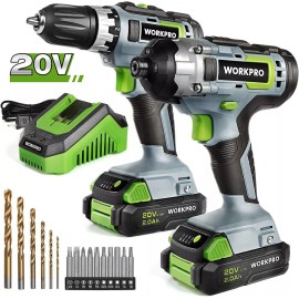 WORKPRO 20V Cordless Drill Combo Kit 2 Pack Drill Driver Impact Wrench W/battery