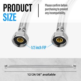 [4-Pack 36 Inch] 1/2" x 1/2" FIP Flexiable Faucet Supply Lines, Bathroom Faucet Hose Connector, 304 Stainless Steel Braided Water Supply Line for Kitchen