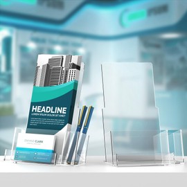 KINGTOP Acrylic Brochure Holder, Pamphlet Holder Display Stand with Pen Slot, Clear Brochure Display Stand for Office, Trade Show, and Retail Marketing Materials (2 Pack)