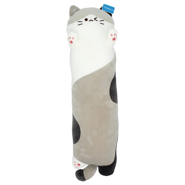 Vintoys Sleeping Cat Long Hugging Pillow Stuffed Animals Plush Soft Toy Grey 26"