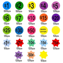 CoZyden 2000 PCS Yard Sale Price Stickers 3/4 Inch Price Stickers for Garage Sale, Flea Market Rummage Pre-Printed Pricing Labels Tags