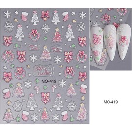 Christmas Nail Stickers 3 Sheets 5D Christmas Nail Decals Holiday Nail Stickers Pink Cute Snowman Santa Nail Art Stickers for Gel Nails Stickers for Nails DIY Nail Art Decoration Nail Art Supplies