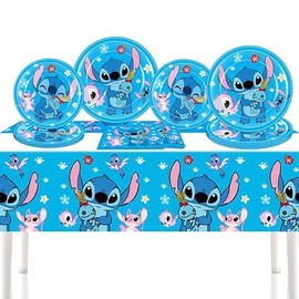 41PCS For Stitch Party Supplies, 20 Plates, 20 Napkins and 1 Tablecover for Stitch Birthday Party Decorations