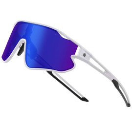 DUCO Kids Sunglasses Youth Baseball Sun Glasses Lightweight TR90 Frame UV400 Sports Cycling Shades for Boys Girls DK268 (White Frame Revo Blue Lens)