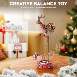 ROKR 3D Puzzle MCD05 Weihnachtsmann auf Schlitten Gravity Swing Serie Holzmodellbausätze für Erwachsene DIY Bastelset Einzigartiges Geschenk für Männer Frauen Schreibtischdekoration