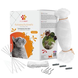 NEEZ Cat Net for Balcony and Window. Transparent Protective Net Including Attachment Set. Attachment of Cat Protection Net for Balcony without Drilling, 3 x 5 metres