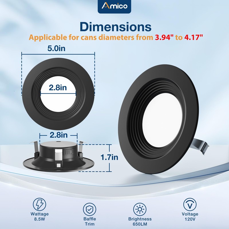 Amico 4 Pack 4 inch 5CCT LED Recessed Lighting, Dimmable,