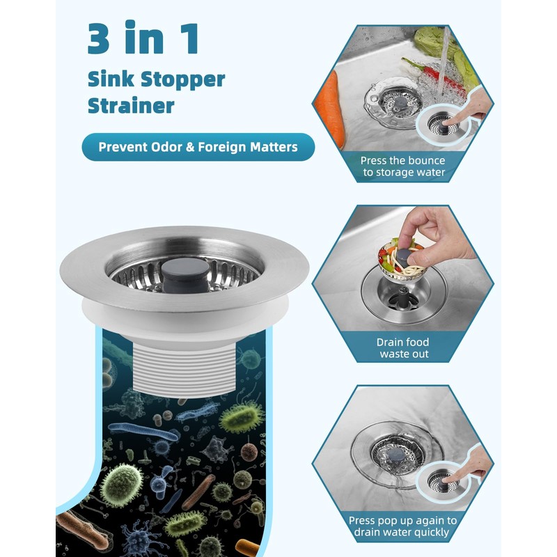 Hygie Rinse All Metal Sink Drain Strainer for Kitchen Sink