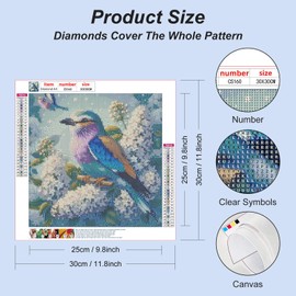 Acudotr Bird Diamond Painting Kits for Adults, 5D DIY Diamond Art kits for Beginners, Full Drill Diamond Painting Kits for Home Wall Decor, 12x12 Inch