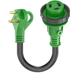 RVGUARD 30 Amp to 30 Amp RV Adapter with Locking Connector 12 Inch, NEMA TT-30P Male to NEMA L5-30R Female Dogbone Electrical Converter with LED Power Indicator, Green