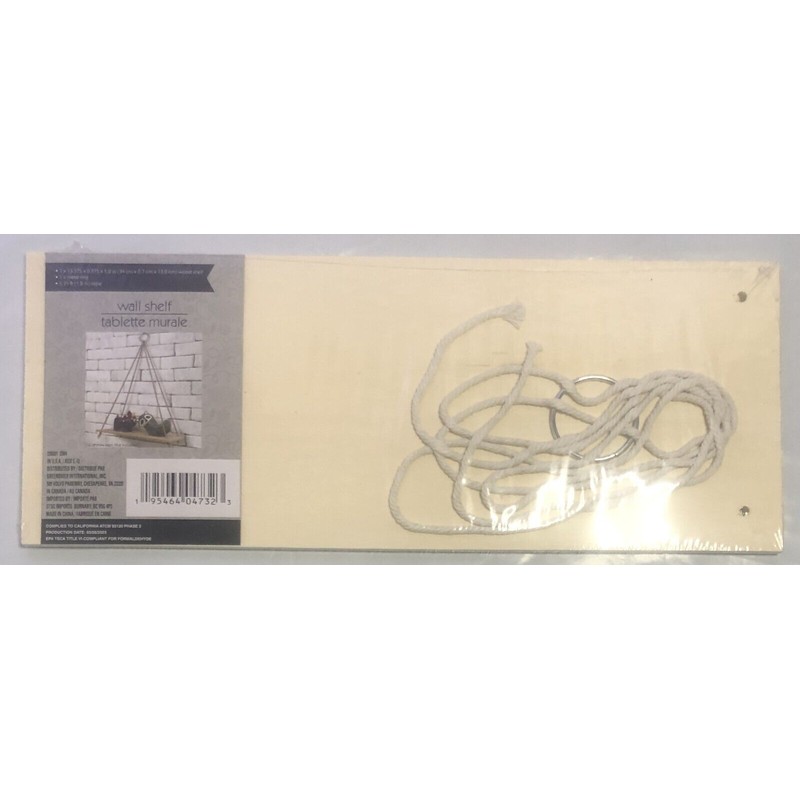 Wooden Large Decor Hanging Wall Shelves w Rope 13.375x5.25" Floating