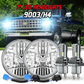 CHUSYYRAY For Chevy C10 K10 K20 1975-1980 Pair 105W 7" Round LED Headlights Hi/Lo Beam
