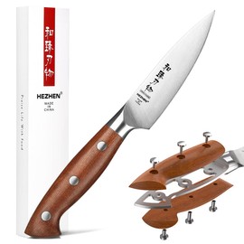 HEZHEN 4.3 inch Blade Paring Kitchen Knife,High-Carbon 1.4116 German Steel Cutlery, Ergonomic Red Wood Handle Petty Knives for Home Chefs, Ultimate Paring Knife for Utility Tasks