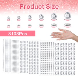 3108 Pcs Rhinestone Stickers, Clear Face Gems Stick On, Self Adhesive Rhinestones, Bling Jewel Stickers, Stick On Rhinestones, Gem Stickers for Crafts Hair Face Makeup Decoration, Assorted Sizes