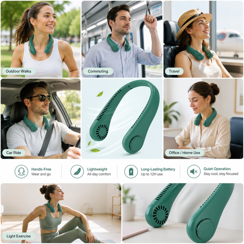 Portable Bladeless Neck Fan for Hands-Free Cooling – 5-Speed USB
