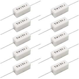 Cement Resistor 10 PCS 5W 15K Ohm 5% Axial Lead Wire Resistor White Wound Fixed Ceramic Cement Resistors Wirewound Cement Power Resistors Flame Heat Moisture Resistance Precharge Horizontal Resistors