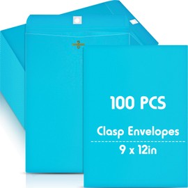 Geyee 100 Pcs Clasp Manilla Envelopes Gummed Colored Envelopes for Storing or Mailing for Home Office Business Supplies(Lake Blue,9 x 12 Inch)