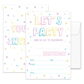 lamocho Let's Party Birthday Invitations For Boys Girls, Birthday Party Invitations, Colorful Invites Card, Fill in Blank (20 Pcs & Envelopes)/SRinvite-07