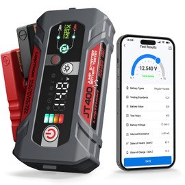 LOKITHOR JT400 Jump Starter and Battery Tester, 2500A 12V Car Jumper Starter Portable (8.5L Gas/6.5L Diesel Engines), 100-2000 CCA Bluetooth Car Battery Tester Alternator Tester, Smart Digital Screen
