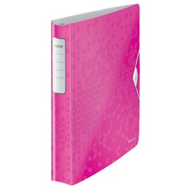 Leitz 4 Ring Binder, Holds up to 190 Sheets, Wow Range, 30 mm Spine, 42400023 - A4, Pink Metallic