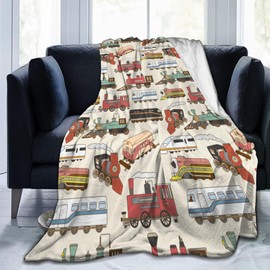 VODRM Cute Train Blanket Gifts for Kids Boys for Bed Living Room Bedding Couch Soft Lightweight Warm Cozy Funny Trains Car Throw Blankets Birthday Decor 50x60in All Seasons