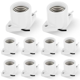 Saysurey 10 Pcs E26 Light Socket Porcelain Lamp Holder Socket Medium Keyless Threaded Base with Two Hole Flange Mounting and 6" Wire Indoor Garage Closet Lighting