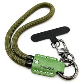 RONGBOER Handmade Cowhide Leather Phone Wrist Strap,Universal Adjustable Key Lanyard,Stylish Wristlet Keychains for Women&Men (Green)