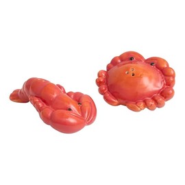 Crab and Lobster Ceramic Salt and Pepper Shakers Set, Novelty Kitchen Items Beach House Decor, Red Pepper and Salt Shaker Coastal Gifts, Unique Ocean-Inspired Stoneware for Seafood Lovers (Set of 2)