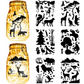CREATCABIN 12 Sheets 6 Styles Forest Animals Mason Jar Decals Wildlife Stickers Die Cuts Silhouettes Self-Adhesive PVC Waterproof for Craft Scrapbook Lantern Jars Wall Window Glass Phones 7.8x5.9Inch