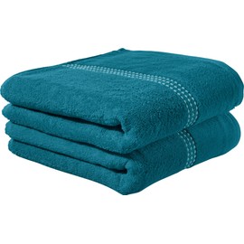Erwin Müller Mannheim Walk-Frottier Bath Towel Pack of 2 Plain Petrol Size 70 x 140 cm - Quick Drying and Extra Absorbent, Practical Thanks to Loops on Both Sides, 100% Cotton