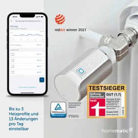 Homematic IP Smart Home Radiator Thermostat – Evo, Silver, Digital, for Heater, App Control, Alexa, Google Assistant, Easy Installation, Energy Savings, 156650A0