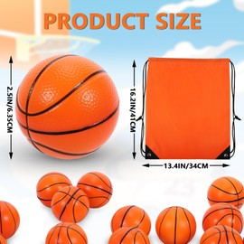 Preocea 15 Pcs Mini Basketball Stress Balls, 6.3cm Mini Basketballs for Kids, Small Foam Sports Balls, Basketball Stress Relief Squeeze Ball with Drawstring Bags for Party Favor Classroom Reward