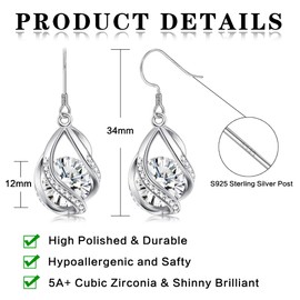 KRFY Silver Earrings for Women Girls Dangle Drop Earrings 925 Sterling Silver Hypoallergenic Teardrop Sparkly Cubic Zirconia Pearl Drop Dangly Earrings Jewellery Gifts